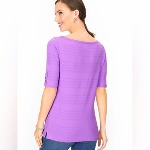 Talbots Textured Cotton Business Casual Purple Quarter Sleeve 1X Top
